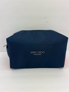 JOMMY CHOO PARIS TRAVEL TOILETRY NAVY BLUE & RED ACCENTS HEAVY DUTY FUAX CANVAS